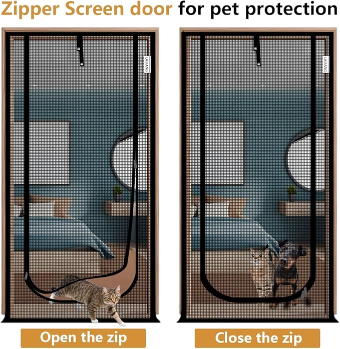 Cat Screen Door 51x87'' Reinforced Cats Resistant Mesh Screen Door with Zipper Closure, Pets Scratch Proof Screen for Living Room, Bedroom, Patio, Fits Openings 49x85''