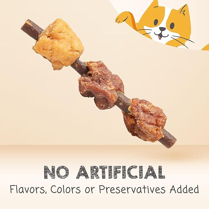MEOWEE! Triple Flavor Kabobs Cat Treat, 1 Ounce Bag, Long-Lasting Playtime Treat for Cats Made with Real Chicken, Salmon & Tuna