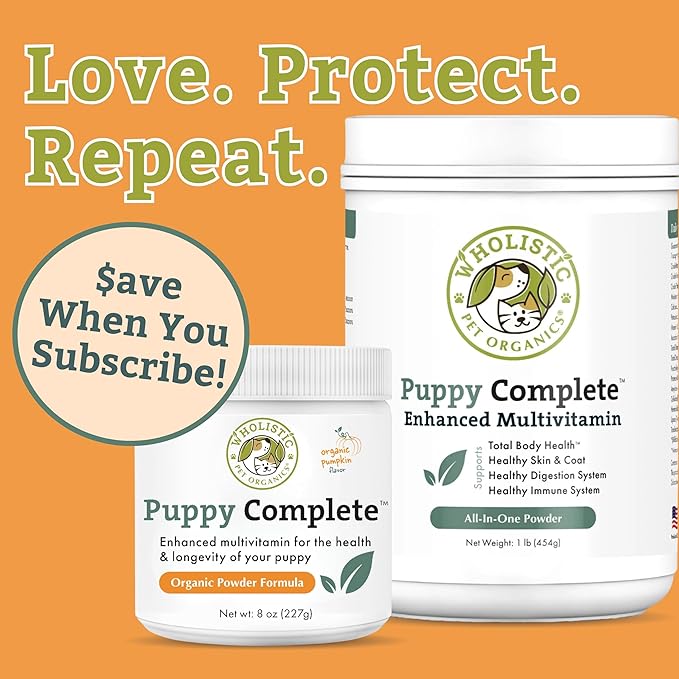 Wholistic Pet Organics Puppy Complete - Dog Multivitamin Powder - Daily Dog Vitamins and Supplements for Homemade Food - Immune System, Skin, Coat & Overall Health - All Breeds of Puppies - 22 Scoops