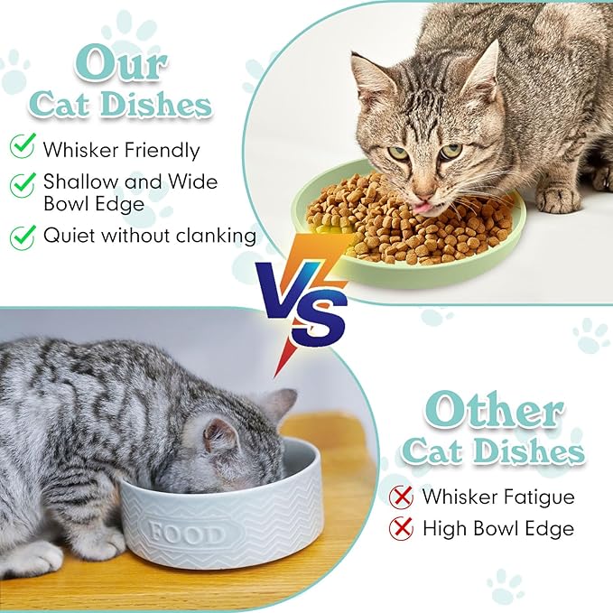 Silicone Dog Bowl Shallow Cat Food Bowls 7" Wide Puppy Plates Whisker Fatigue Pet Feeding Dishes for Dry Food and Wet Food Indoor (Round Bean Green)