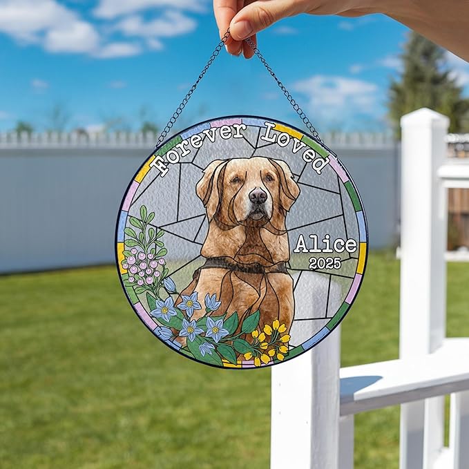 Custom Dog Portrait Art Suncatcher Stained Glass Remembrance Gift Cat Indoor Decor Window Hanging Dog Cat Bereavement Keepsake Loss of Pet