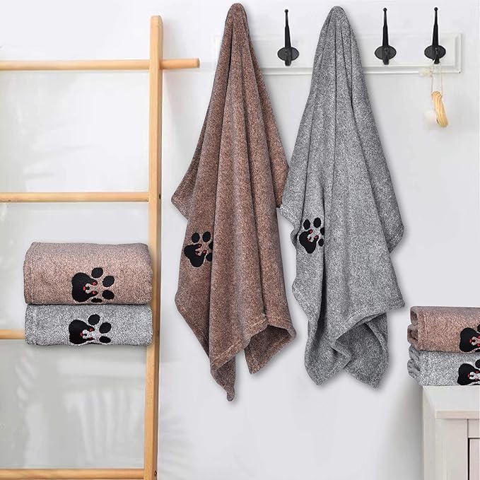 Dog Towel - Pack of 4 - Super Absorbent Soft Microfiber Pet Bath Grooming Towels for Drying Dogs and Other Pets (M-36" * 28", 2Grey and 2Brown)