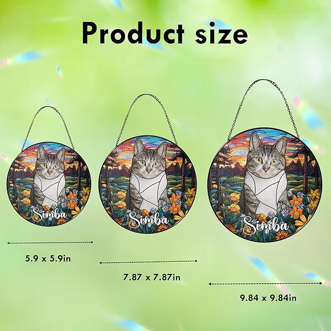 Custom Cat Portrait Art Suncatcher Stained Glass Remembrance Gift Dog Indoor Decor Window Hanging Dog Cat Bereavement Keepsake Loss of Pet Sympathy with Name Date Portrait Gifts