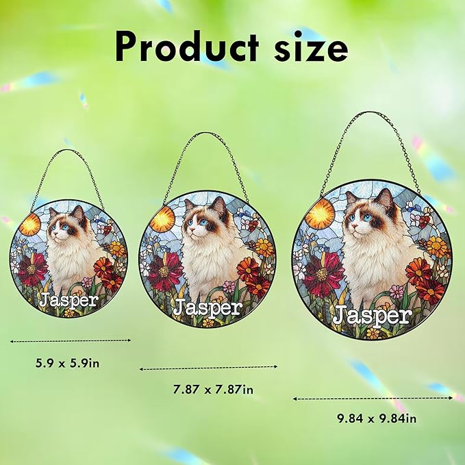 Custom Cat Dog Portrait Art Suncatcher Stained Glass Window Hanging Remembrance Gift Indoor Decor Dog Bereavement Keepsake Loss of Pet Sympathy with Name Date Portrait