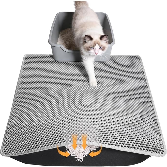Cat Litter Mat, Honeycomb Double Layer Waterproof & Urine Resistant Non-Slip Litter Trapping, Easy Clean Washable Scatter Control for Litter Box (Gray, 30x24 Inch)