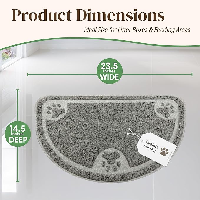 Evelots Cat Litter Mat – Traps Litter & Mess from Box, Absorbent Urine-Proof & Waterproof Floor Protection, Soft on Paws, Non-Slip, Easy Clean, Machine Washable, Unscented, Gray, Small