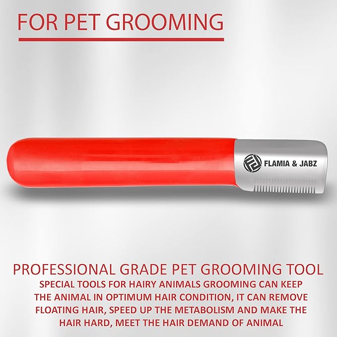 FLAMIA & JABZ Stripping Knife for Dogs, Right Handed, Stainless Steel with Plastic Grip (Fine)