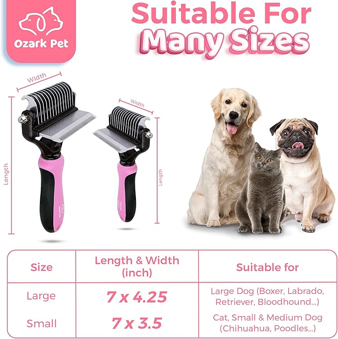 Dog Brush and Cat Brush-with Deshedding Brush, Dog Dematting Tools, Undercoat Brush for Dogs, Deshedding Tool, Reduce Shedding Up To 95%, for Short to Long Hair, Small to Medium Breeds (Pink Small)
