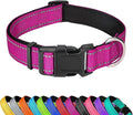 Reflective Dog Collar, Adjustable Soft Neoprene Padded Nylon Pet Collars with Buckle for Medium Dogs, Rose Red,M