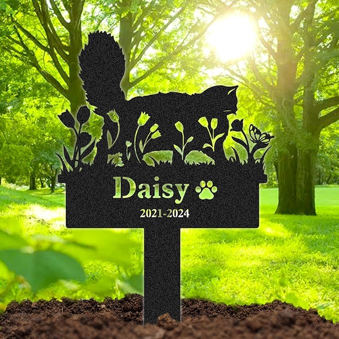 Personalized Pet Graves Marker Cat, Custom Waterproof Pet Headstone, Metal Memorial Plaques for Outdoor Graveyard, Cemetery Yard Decor, Cat Memorial Garden Stakes, Pet Remembrance Gift Color02