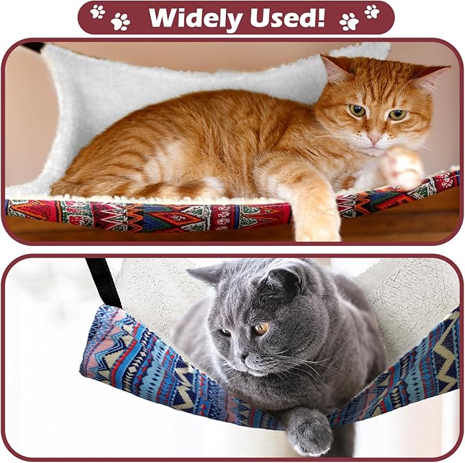 Jetec 2 Pieces Reversible Cat Hanging Hammock Soft Breathable Pet Cage Hammock with Adjustable Straps and Metal Hooks Double Sided Hanging Bed for Small Dogs Rabbits(Ethnic Pattern,M)