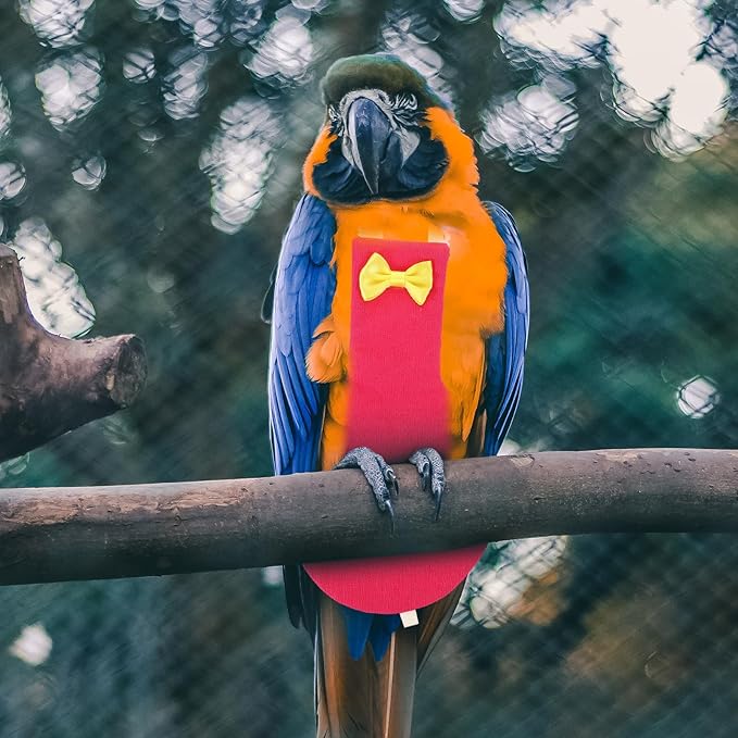 Cabilock Bird Diaper Flight Suit Reusable Protective Parrot Nappy with Washable Liner Large Rose Red for Outdoor African Grey and Small Birds