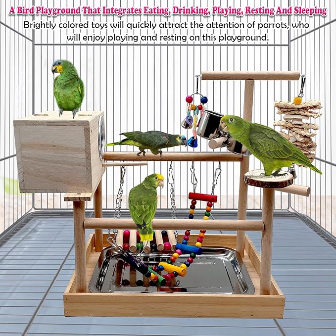 kathson Bird Playground,Parrot Play Stand,Parakeet Play Gym with Breeding Box and Food Cups,Cockatiel Perch Stand with Chewing&Exercise Toys,Birds Playstand for Budgie Conures Lovebirds
