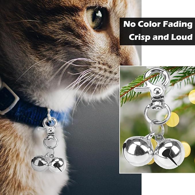 EXPAWLORER Pet Bells for Dog Cat Collar Charm - 2 Pack Cat Collar Accessories Bells Loud, Pet Jingle Ornament Training Pendant Neck Decoration, Tracker for Saving Birds, Silver M