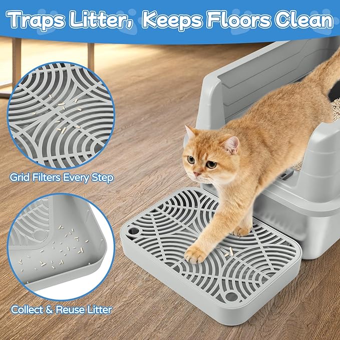 Kalolary 2PCS Litter Box Ramp, Cat Steps/Stair for Litter Box, Litter Catcher with Filter Function and Non-Slip Rubber Feet, Suitable for Small and Elderly Cats