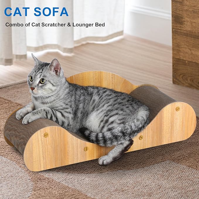 Simple Deluxe Cat Scratcher Cardboard Bed, Scratch Lounger for Scratching &Sleeping, 23.6“ Scratching Board Furniture Protector, Curved