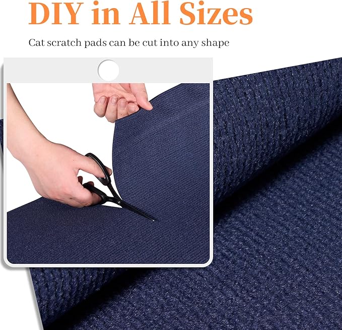 Cat Scratching Mat, Self-Adhesive Cat Scratch Furniture Protector, Trimmable DIY Wall Climbing Carpet, Couch Protector, Scratching Pad Replacement (Dark Blue, 78.7"x15.8")