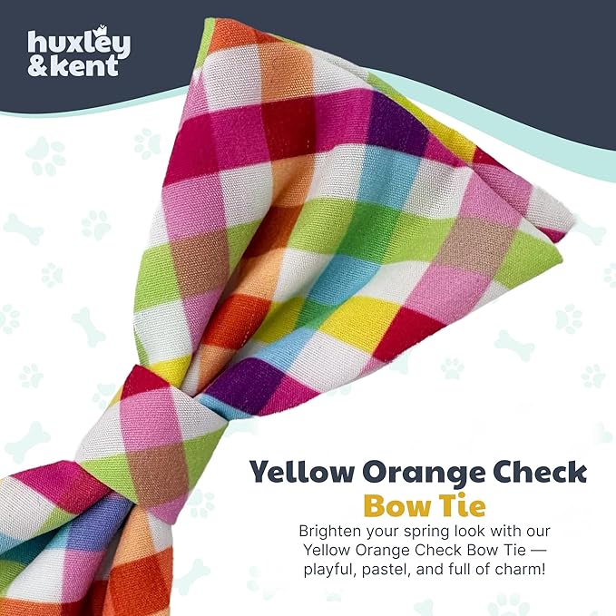 Huxley & Kent Pet Bow Tie for Dogs & Cats - Adjustable Hook & Loop Collar Accessory - Cute & Comfortable for Holidays & Celebrations - Yellow/Orange Check, Large