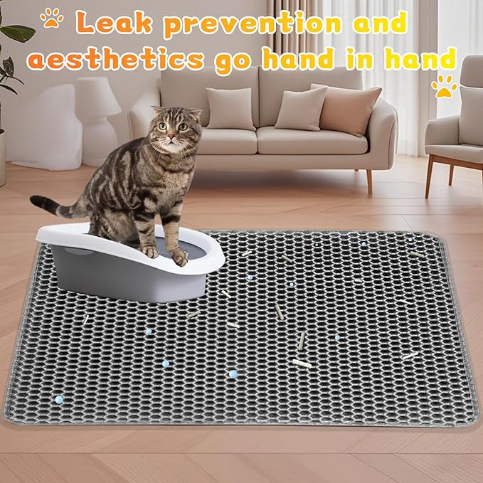 Cat Litter Mat - Small Litter Trapping Mat, Easy to Clean Litter Box Mat, Waterproof, Urine-Proof, Non-Slip Kitty Litter Mats for Floor, Grey (23.6'' x 17.7'')-2PACK
