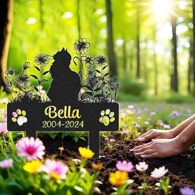 Personalized Pet Graves Marker Cat, Custom Waterproof Pet Headstone, Metal Memorial Plaques for Outdoor Graveyard, Cemetery Yard Decor, Cat Memorial Garden Stakes, Cat loss Sympathy Gift Color04