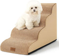 Dog Stairs for Small Dogs, Curved Dog Step for Puppy, Older or Cat, Medium Pet Ramp for Sofa, Couch or Bed, Ladder with High Density Foam, 15.7x28.3x19.7 inch, 4 Step, Light Brown