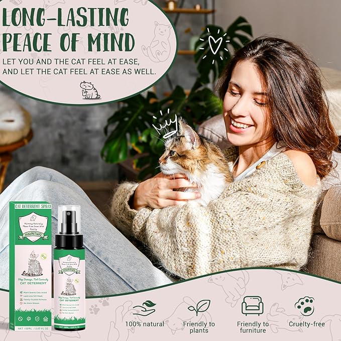 Cat Deterrent Spray (150ml/5.28oz), Natural Safe Cat Repellent Indoor and Outdoor, Protect Your Sofa, Carpet, Protect Your Sofa, Carpet, and Curtains from Your Beloved Cat's Accidents.