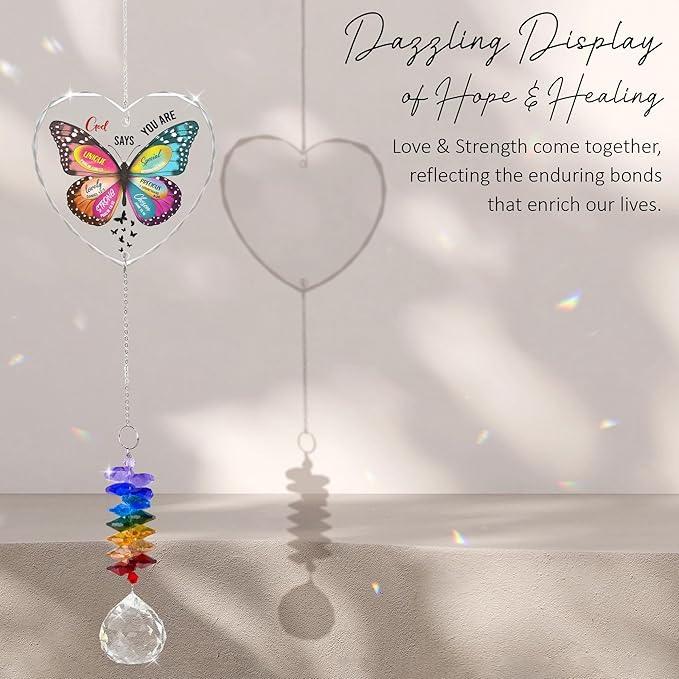 Glass Ornament Suncatcher - Appreciation Gift - Unique Presents - Christmas Mothers Day Butterfly Inspirational Gift for Friends Mom Sister Girl Female Coworker Christian