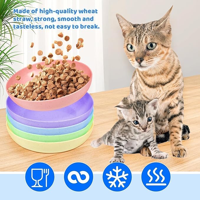 TKOnline 10 Pcs Cat Food Bowl, 5.6 Inch Plastic Shallow Pet Food and Water Dish for Relief Whisker Fatigue, Wide Cat Wet Feeding Bowls, Small Flat Dish for Indoor Outdoor Kittens Dogs