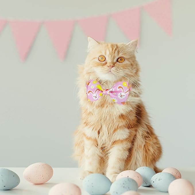 Pohshido Easter Cat Collar with Bow Tie, Holiday 2 Pack Kitty Kitten Cute Bunny Carrot Collar for Girls and Boys (Hoppy Hour/Pink)