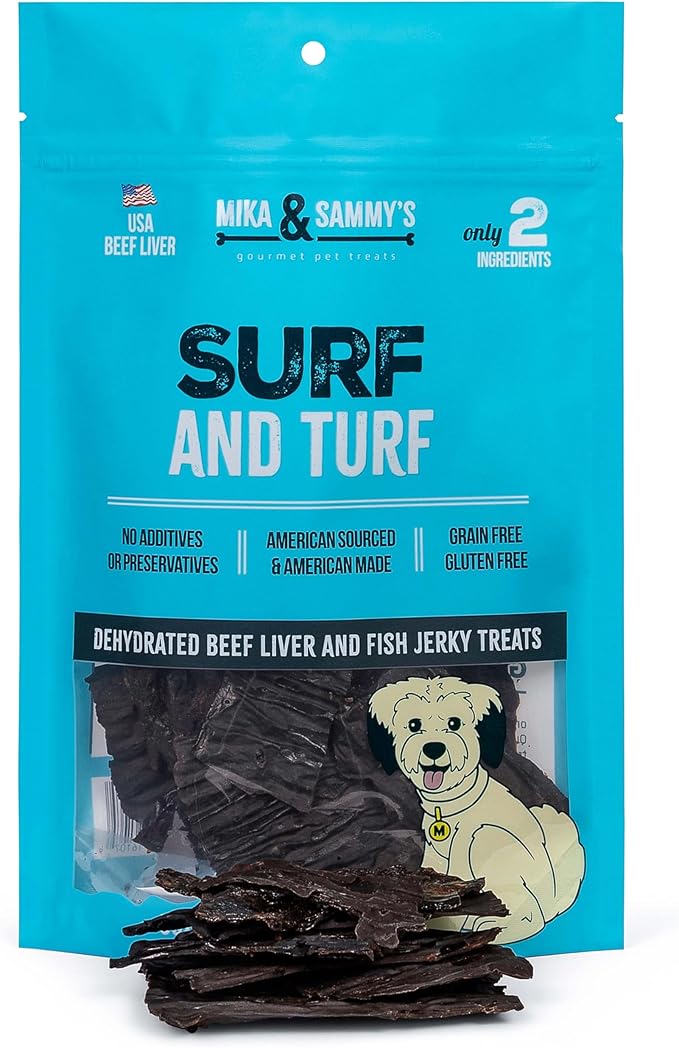 Mika & Sammy's Gourmet Beef Liver Jerky Dog Treats Made in The USA. (Surf & Turf 12 oz)