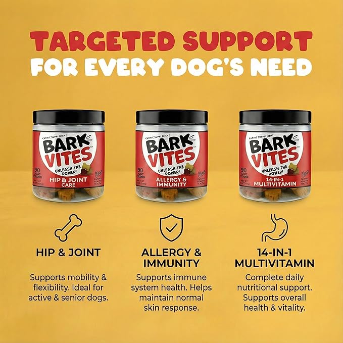 14-in-1 Multivitamin Soft Chews for Dogs - Turmeric, Quercetin, Yucca Schidigera, Beta Carotene, Vitamins A, B1, B2, B5, B6, B12, D3, E, & Biotin, Digestive, Joint & Immune Support, 90ct