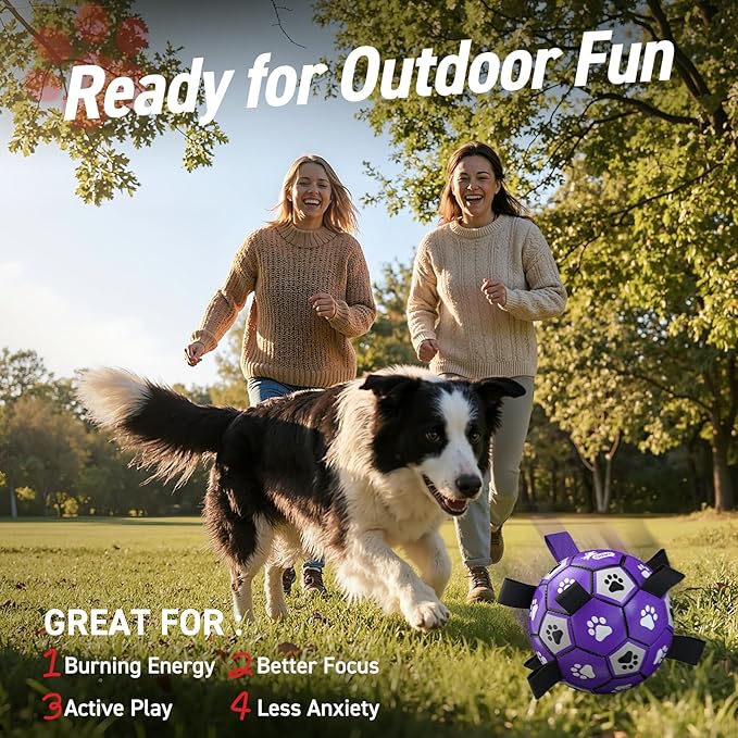 QDAN Dog Toys Soccer Ball with Straps - Dog Water Toy, Puppy Birthday Gifts, Durable Dog Balls for Small Medium Dogs （6 Inch）