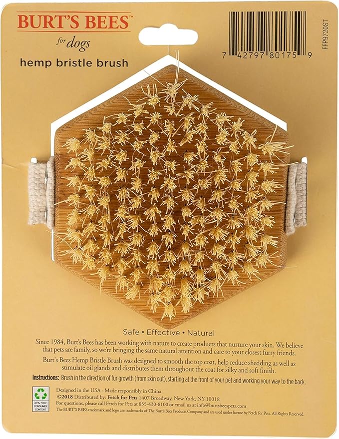 Burt's Bees for Pets Palm Brush with Hemp Bristles - Ergonomic Dog Brush To Groom Large Dogs - Easy to Hold Handle Reduces Stress On Your Wrist - Ideal for Daily Grooming - 2 Pack