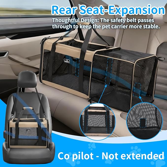 Expandable Pet Carrier for Dogs & Cats, Large Travel Bag with 5 Mesh Windows, 2 Entrances, Locking Zippers & Padded Straps,L