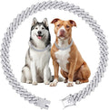 Luxury Cuban Link Dog Collar Silver Dog Chain Necklace with Diamond Rhinestones - 0.59 Inch Width Metal Pet Collar Jewelry for Small Medium Large Dogs & Cats (20 inch)