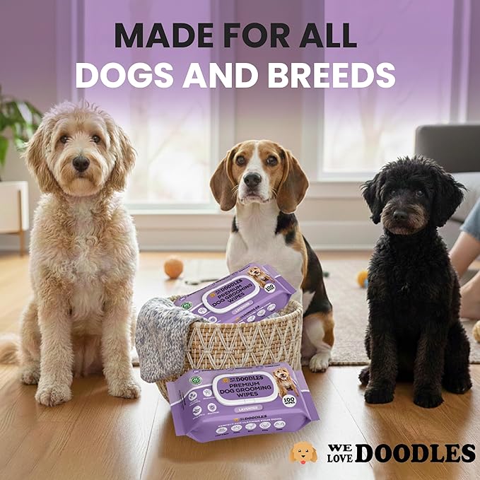 We Love Doodles Dog Wipes - Deodorizing & Cleaning Pet Wipes, for Coat, Face, Paws, Butt, & Body, Dog Essentials & Grooming Supplies, Made in USA, Lavender (400 Wipes)