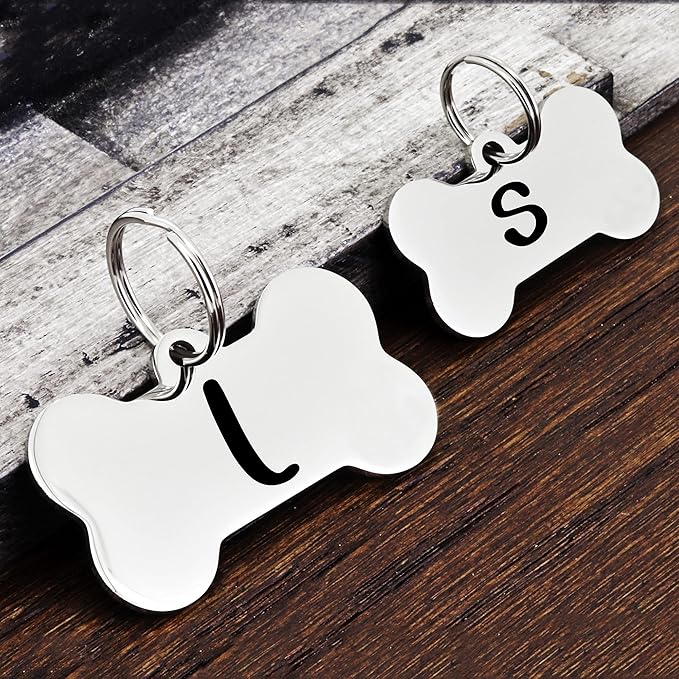 Ultra Joys Personalized Dog Tags for Pets - Durable Stainless Steel Customizable Dog Cat ID Tags - Dog Tags for Safety Optional Engraved on Both Sides -Bone Shape Dog Tag Large Size, Silver