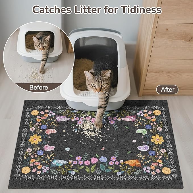 Unicorn Catcher 24x15 inches Cat Litter Mat Non-Slip Bottom Litter Box Mat Urine-Proof Soft Litter Mat for Cats Waterproof Pads Protects Floors Cat Mat for Litter Box