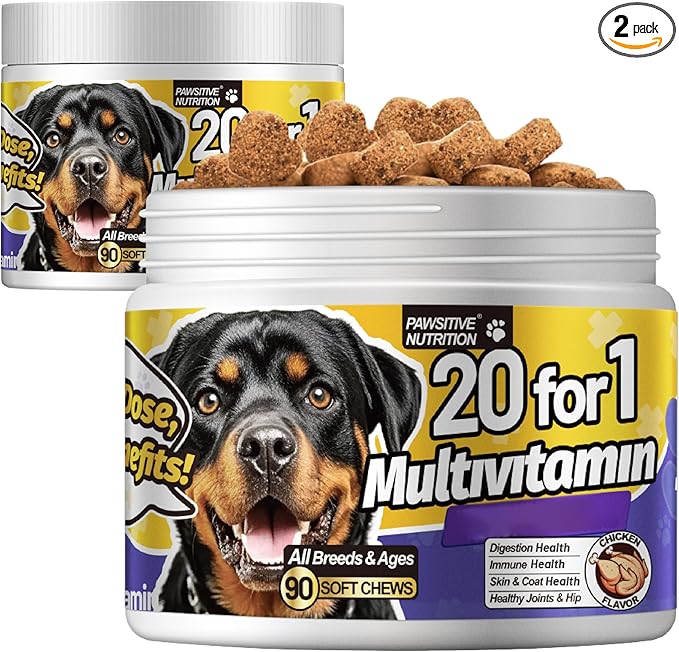 Dog Vitamins Multivitamin Chewablew, Multivitamin & Coenzyme Q10 Dog Supplement for All Dogs (Chicken,180 Chews)
