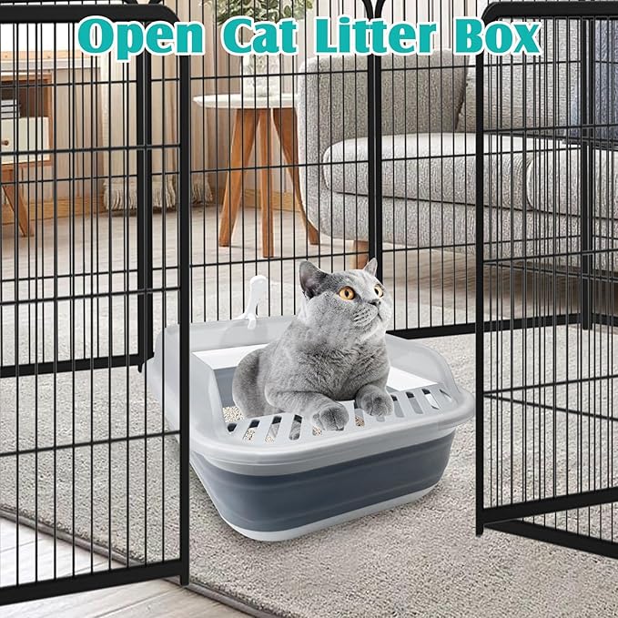 VCEPJH Collapsible Litterbox with High Sides Small Cats Litter Pan with Scoop Open Cat Litter Box Portable Travel Kittens Toilet Kitten Starter Kit for Kittens Adult and Elderly Cats (Grey)