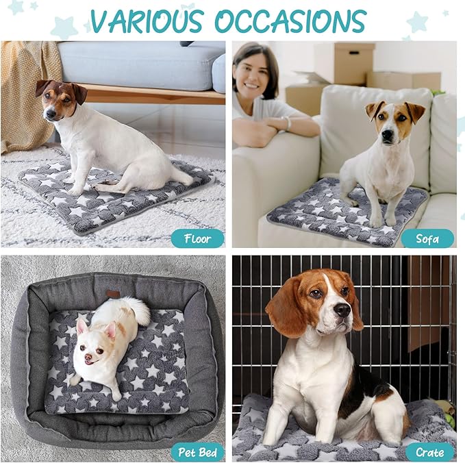 VitalCozy 2 Pack Self Warming Cat Mat Self Heating Pad Bed Reversible Machine Washable Reflects Body Heat Warm Thermal Pet Pad Crate Blanket for Feral and Indoor Cat (Grey,36'' X 24'',Star)