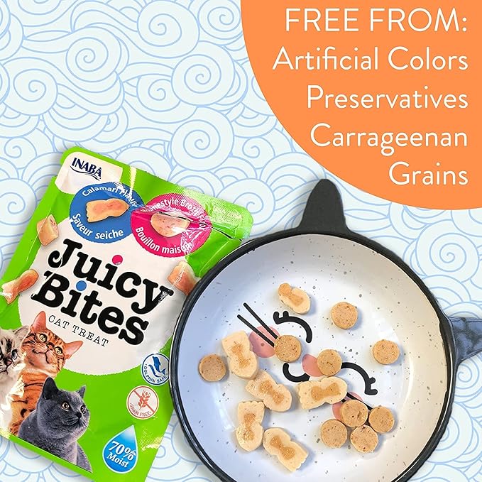 INABA Juicy Bites Grain-Free, Soft, Moist, Chewy Cat Treats with Vitamin E and Green Tea Extract, 0.4 Ounces per Pouch, 9 Pouches Total (3 per Bag), Tuna and Chicken Flavor