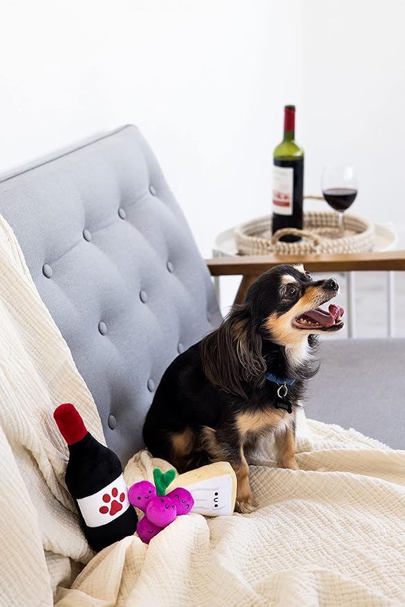 Pearhead Pawrcuterie Board Dog Toys, Set of 3, Wine Cheese & Grape Dog Toys, Charcuterie Board Toy Set for Pets, Must Have Plush Chew Toys for Pet Owners
