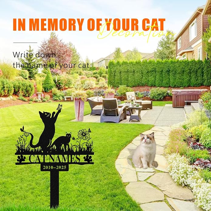 Personalized Memorial Marker for Departed Feline Friends, Handcrafted Cat Grave Stone