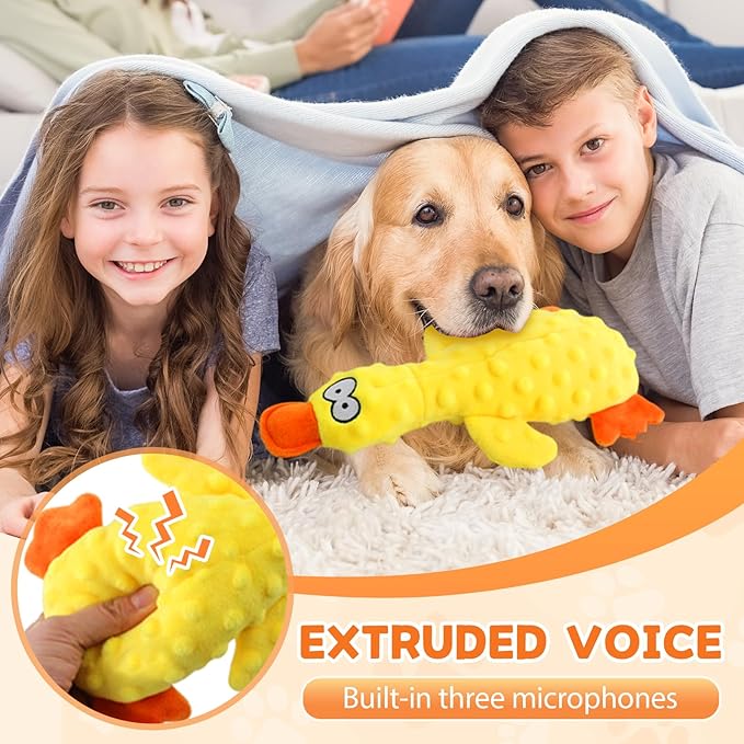Dog Toys for Aggressive Chewers, 2026 Upgraded Cute Yellow Duck Dog Toys for All Dogs, Indestructible Squeaky Plush Toys with Built-in Squeaker for Boredom Relief (Green)