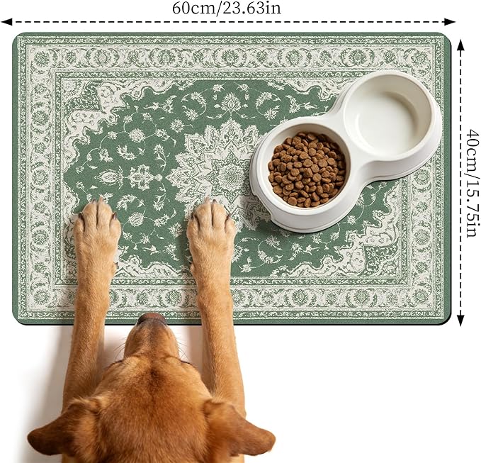 Dog Cat Food Mat - Absorbent Anti Slip Dog Bowl Mats for Food and Water, Quick Dry Cat Feeding Matts for Floors, Diatomite Pet Dish Placemat Accessories Supplies, Bohemia Style, 16 * 24in