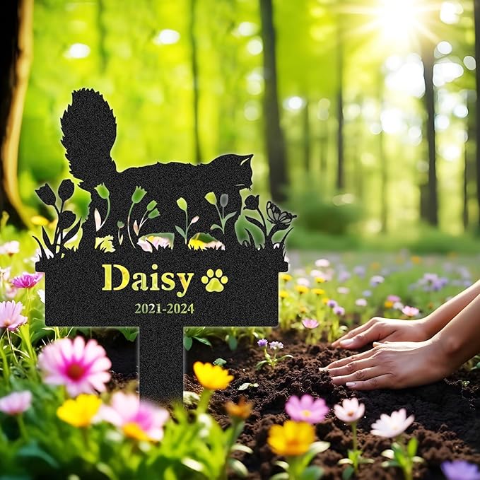 Personalized Pet Graves Marker Cat, Custom Waterproof Pet Headstone, Metal Memorial Plaques for Outdoor Graveyard, Cemetery Yard Decor, Cat Memorial Garden Stakes, Pet Remembrance Gift Color02