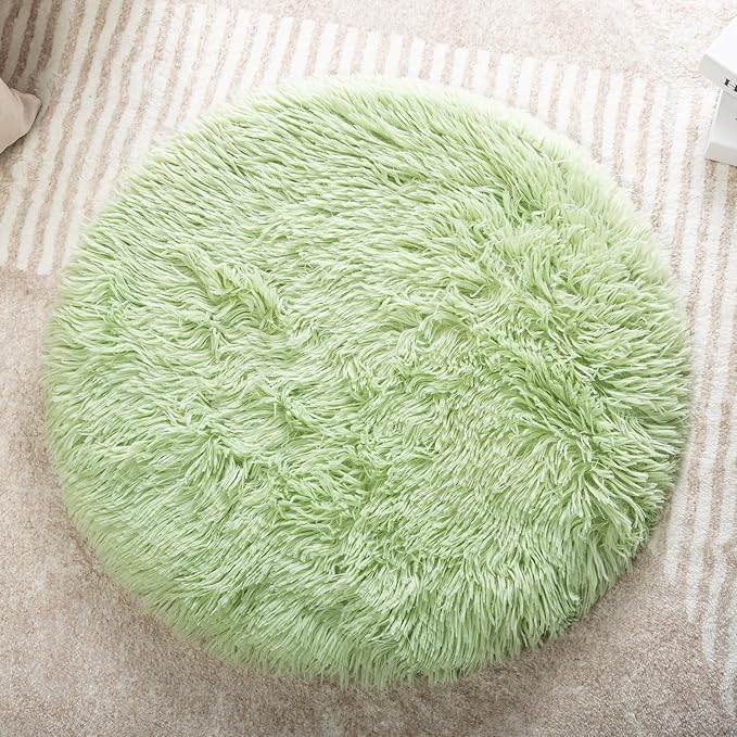 Round Plush Pet Mat Thin Style Pad Mat for Cats, Small Dogs, Rabbits, Guinea Pigs, Washable Soft Sofa mat, for Crate Cat Tree Tower Window Perch (Green, Large (23.6inch) - 1pcs)