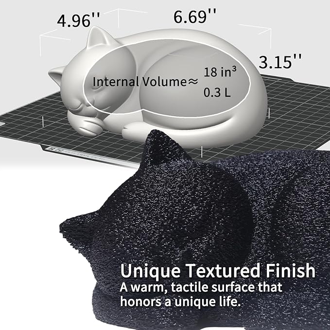 Black Resin Cat Urns for Ashes, Sleeping Matte Black Pet Urns for Cats, Fur-Like Texture Urn for Cat Ashes, Secure Threaded Closure, Holds Cats Up to 7kg, 6.69 x 4.96 x 3.15 Inches