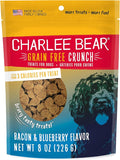 Charlee Bear Crunch Grain Free Dog Treats, Bacon and Blueberry, 8 Ounce Resealable Bag, Low Calorie Training Treats for Dogs, Limited Ingredient, Healthy, Crunchy Dog Snacks, Made in USA